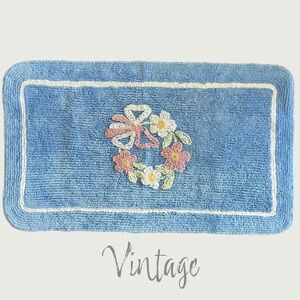 vintage 50s Martex cotton chenille bath mat rug blue floral